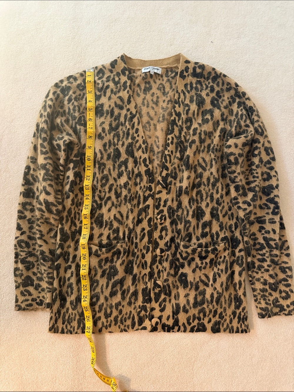 Opening Ceremony Leopard-Print Tan and Black Open Cardigan
